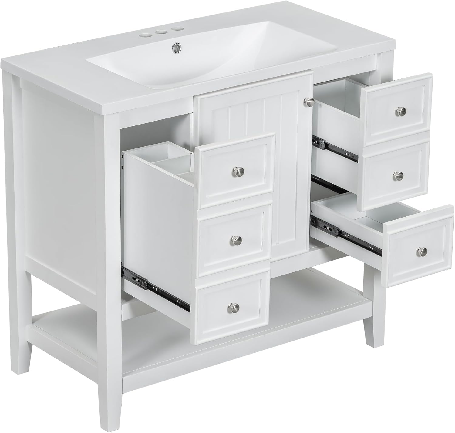 Harper & Bright Designs 36' Bathroom Vanity with Sink, Free Standing Single Basin Vanity Set with One Cabinet and Three Drawers, Wooden Bathroom Cabinet with Ceramic Sink for Bathroom, White