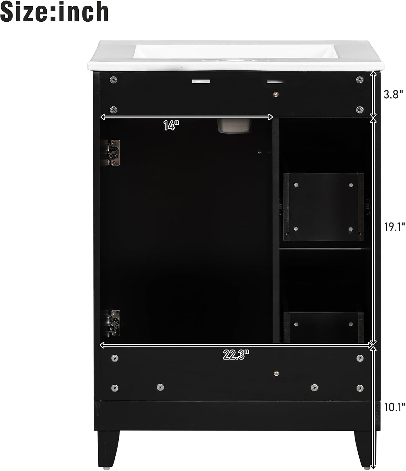 24-inch Bathroom Vanity with Sink Combo Set, Free-Standing Single Storage Cabinet with 2 Drawers and Single Door, Vanity with Ceramic Basin for Bathroom (Black)