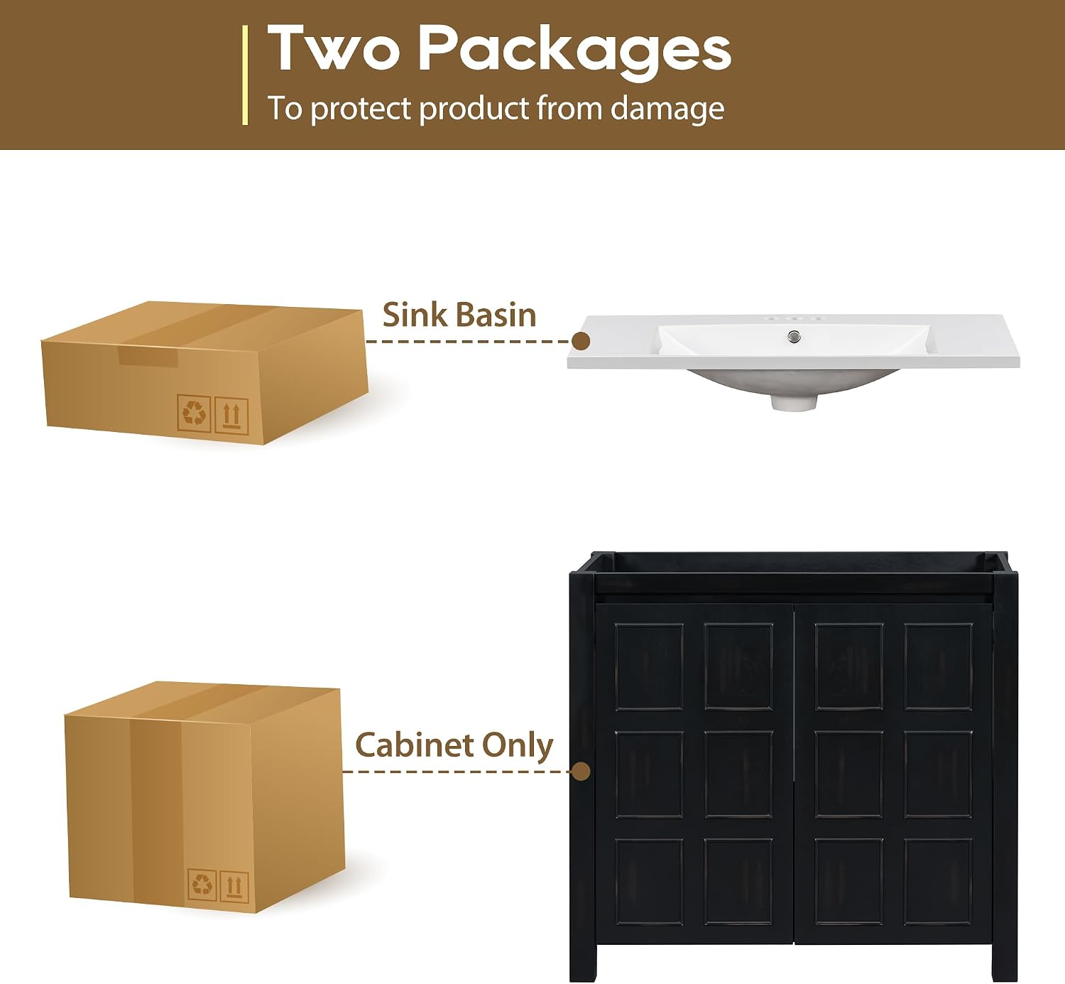 SOFTSEA 36' Bathroom Vanity with Sink Combo, Single Sink Bathroom Vanity with Soft-Close Doors, Solid Wood Frame Bathroom Cabinet, Resin Basin, Easy Assembly, Espresso