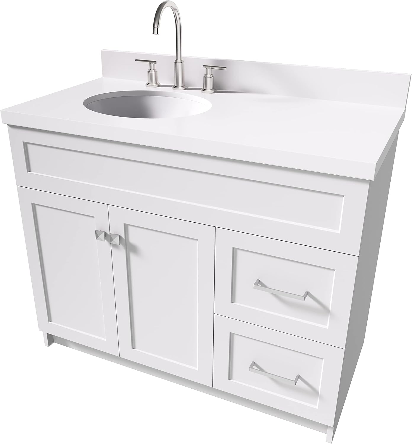 ARIEL Hamlet 43 in. Left Offset Oval Sink Vanity with 1.5' Inch White Quartz Countertop in White