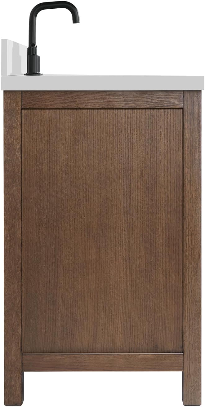 ARIEL Cambridge 66-inch Bathroom Vanity with Sink,Solid Wood, 1.5-inch Pure White Quartz Countertop, Single Rectangular Porcelain Sink, 2 Soft Closing Doors, 9 Dovetail Drawers, Brown Oak