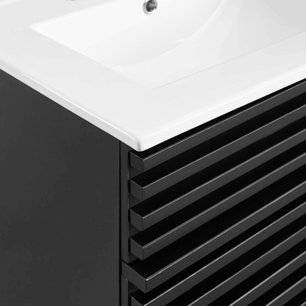 Modway Render Mid-Century Bathroom Vanity with Sink in Black White