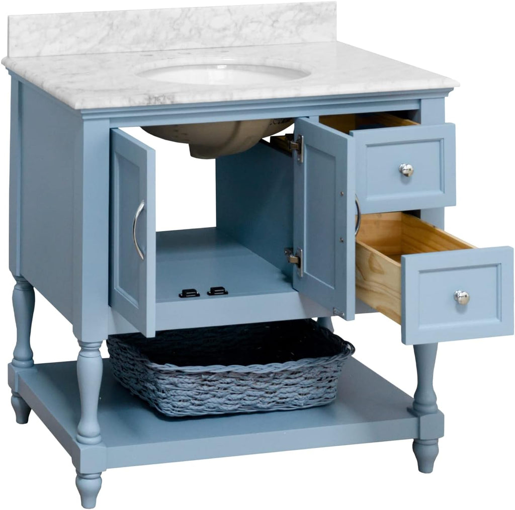 Kitchen Bath Collection Beverly 36-inch Bathroom Vanity (Carrara/Powder Blue): Includes Powder Blue Cabinet with Authentic Italian Carrara Marble Countertop and White Ceramic Sink