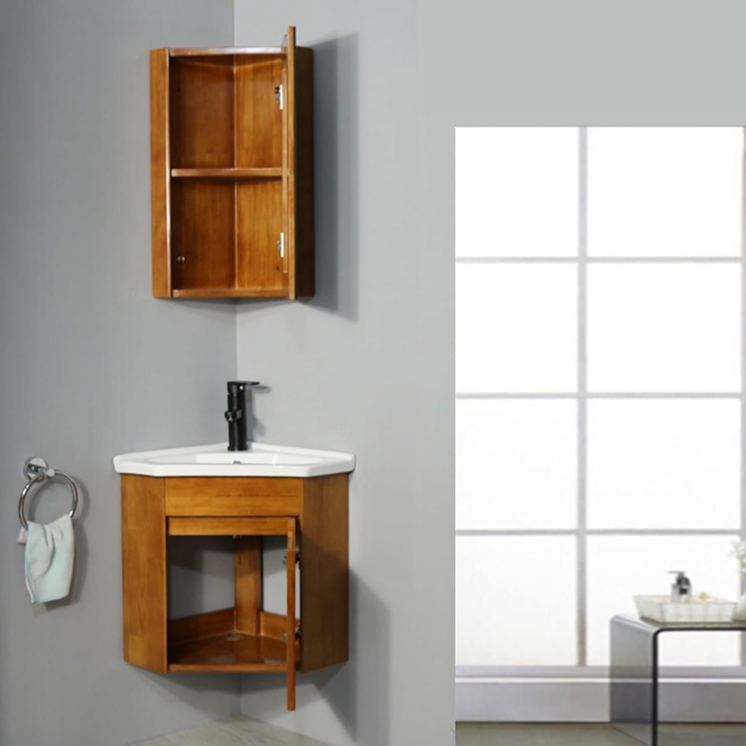 Modern Wall Mounted Bathroom Vanity Sink, Floating Bathroom Sink, Bathroom Corner Sinks, Bathroom Cabinet With Faucet And Drain, Toilet With Sink On Top,with Mirror Cabinet(Color:Brown,Size:42cm/16.5i
