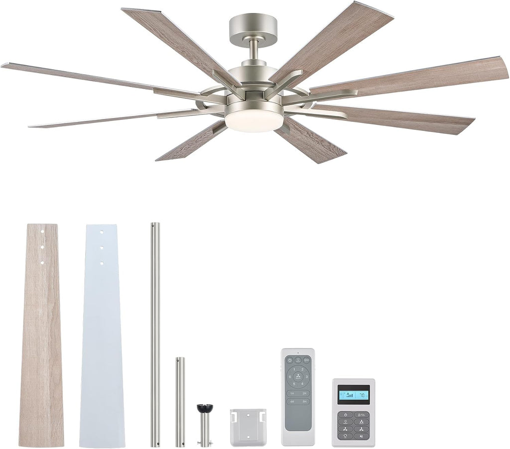 VONLUCE Ceiling Fans with Lights, 60 Inch Ceiling Fan and Remote, 3CCT, 6 Speeds Reversible Quiet DC Motor, Ceiling Fan for Living Room Farmhouse Bedroom Kitchen Patio Indoor, Nickel