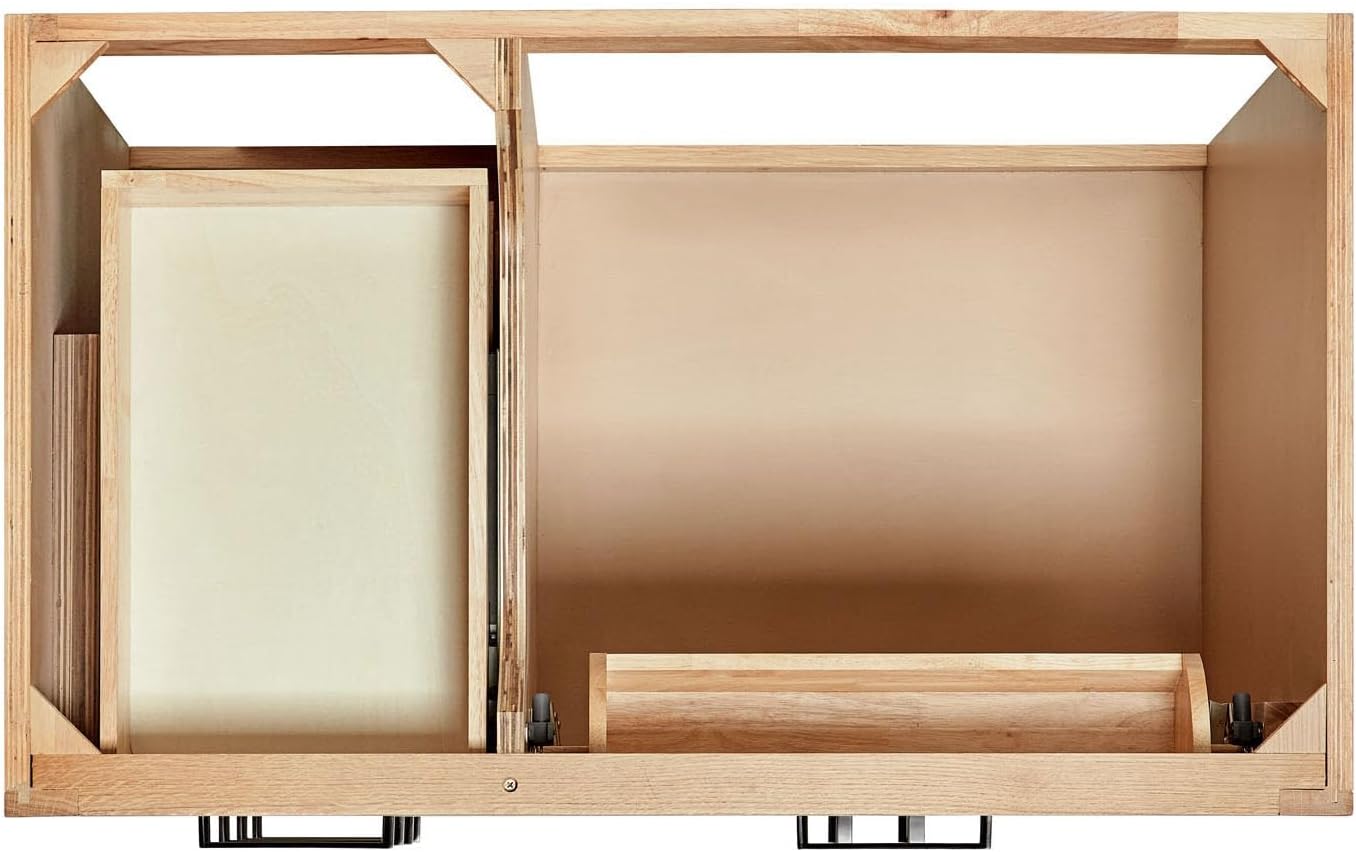 ARIEL Hepburn 36-inch Bathroom Vanity Base Cabinet,Solid Wood, 2 Soft Closing Doors, 5 Dovetail Drawers, White Oak