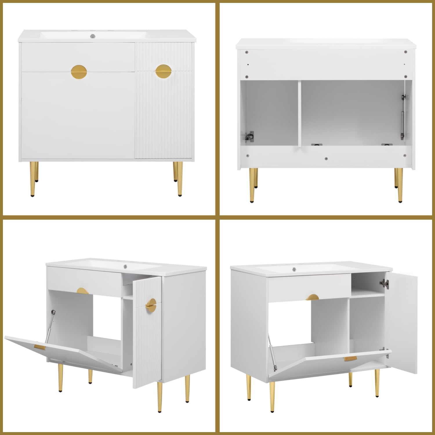 Merax 36 Inch Bathroom Vanity with Sink, Modern Bathroom Vanity Storage Cabinet with Soft-Closing Door and Drop-Down Door, Resin Basin Sink Top, Solid Wood Frame, Painted Finish， White
