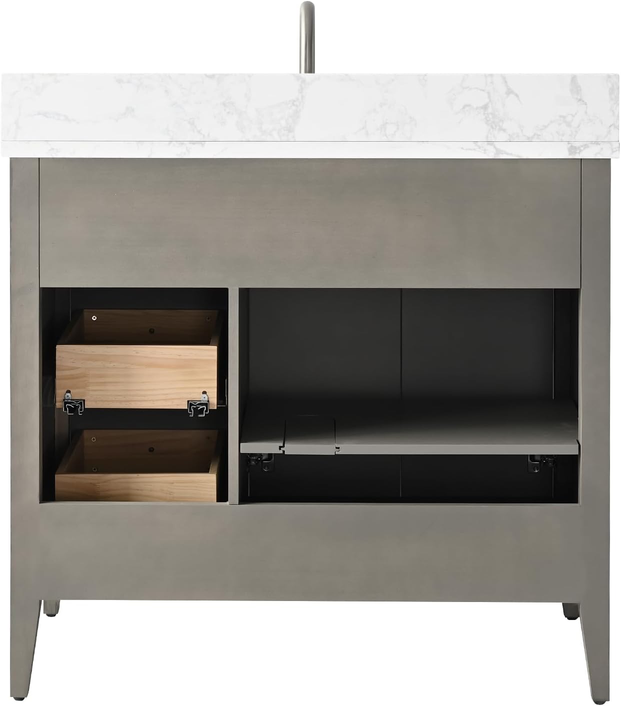 Vanity Art 36 inch Bathroom Vanity with Single Sink & Ceramic Top, Vanity Cabinet with Soft-Closing Door, Solid Wood Frame, Linear Pattern, Driftwood Gray, Golden Brushed Handware VA9136-DG-GB