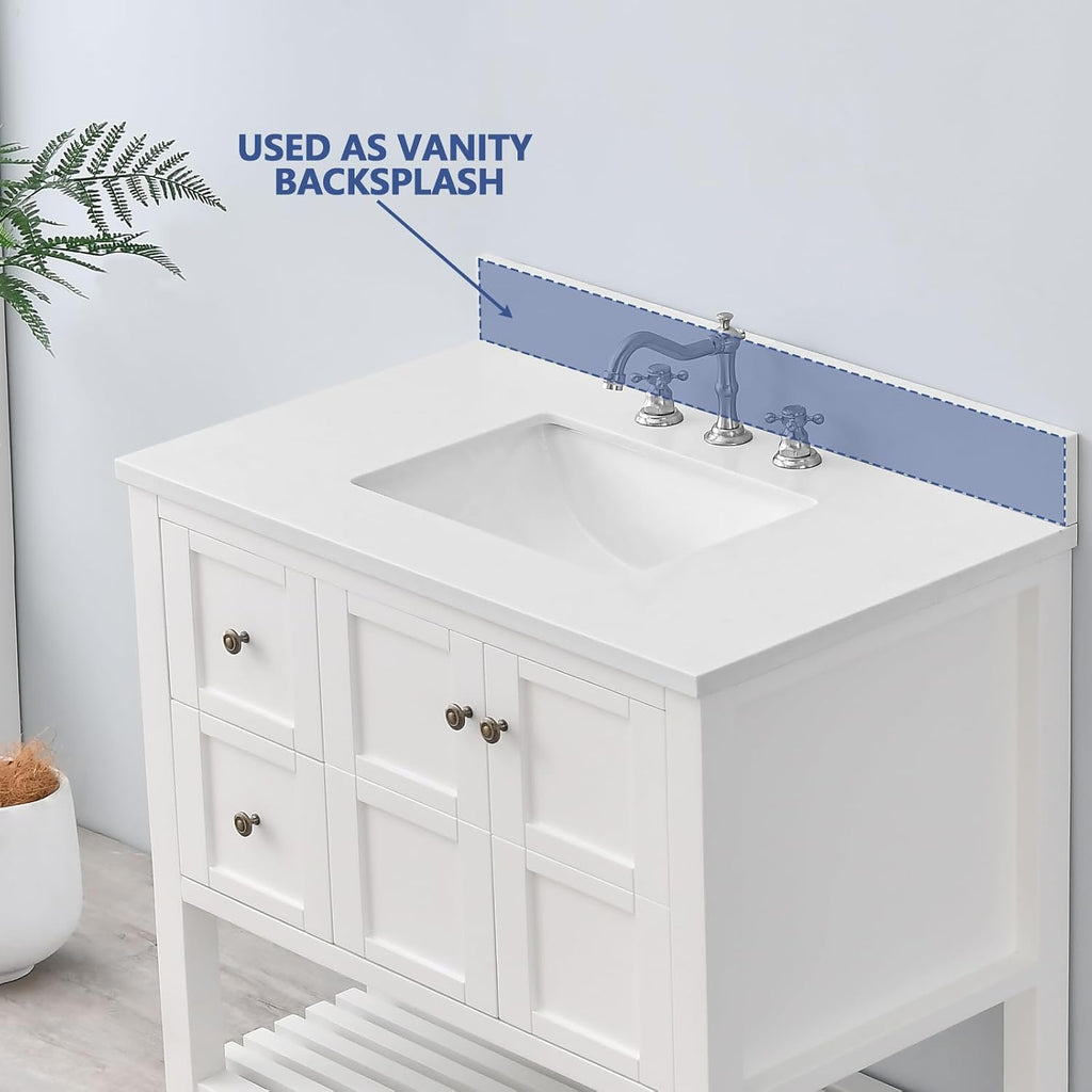 36 in. W x 4 in. H Engineered Stone Backsplash for Bathroom Vanity Sink Top in Ariston White