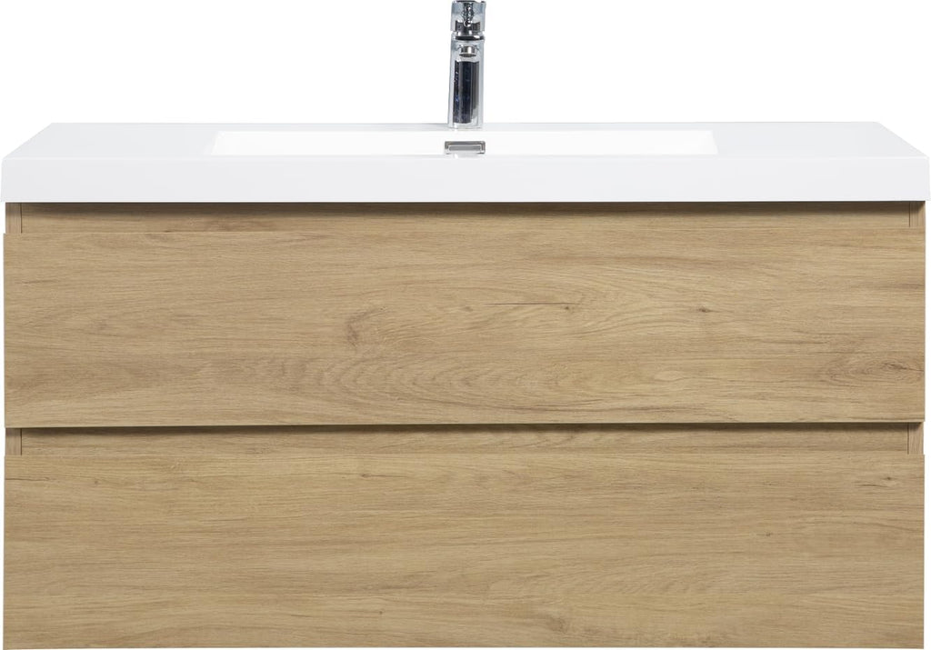 42' Floating Bathroom Vanity with Sink, Modern Wall Mounted Bathroom Storage Vanity Cabinet with Resin Top Basin and Soft Close Drawers, Natural Oak 24V11 42NO