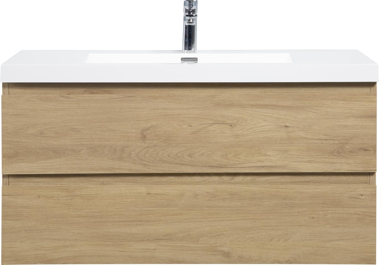 42' Floating Bathroom Vanity with Sink, Modern Wall Mounted Bathroom Storage Vanity Cabinet with Resin Top Basin and Soft Close Drawers, Natural Oak 24V11 42NO