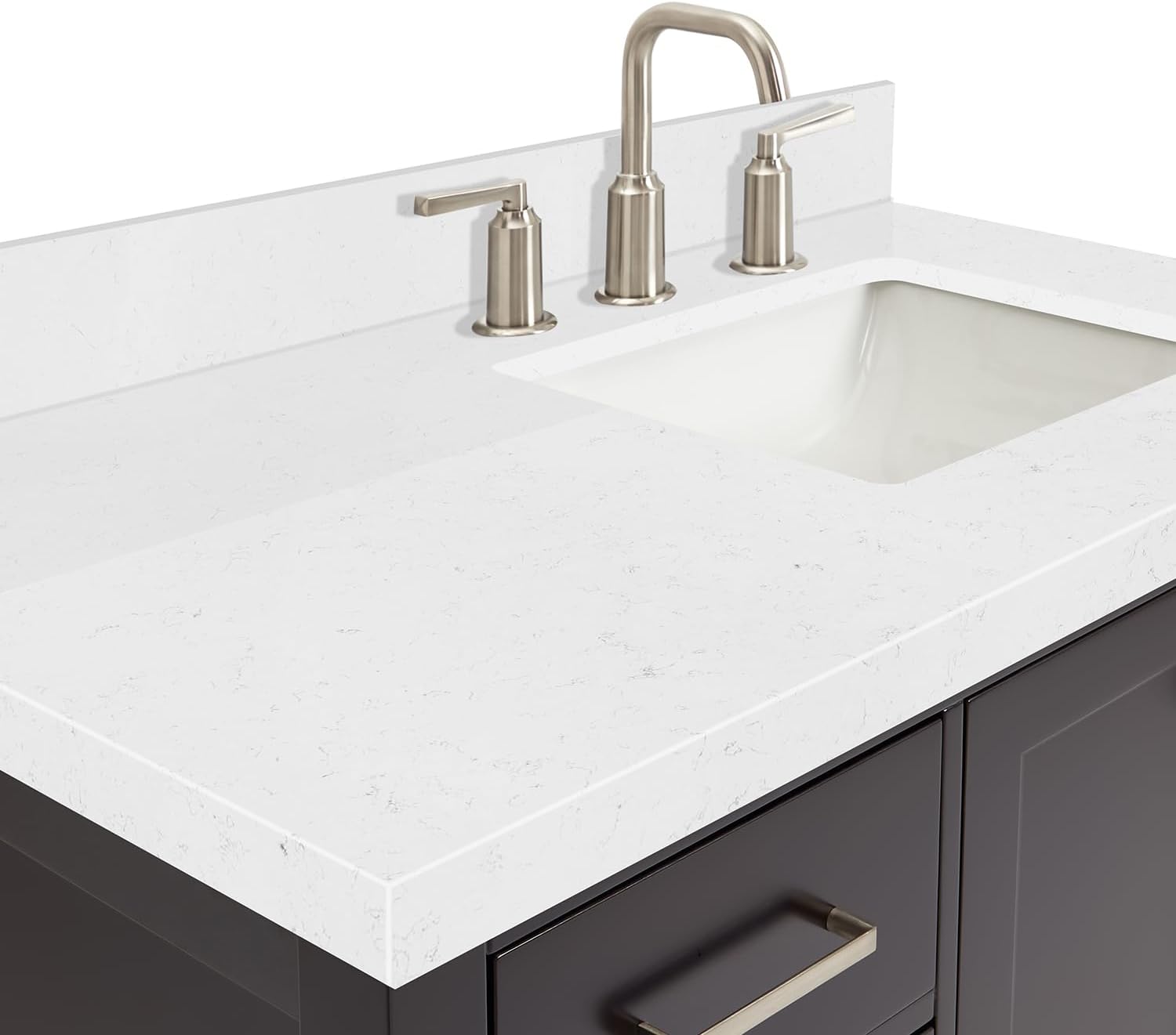 DKB Beckford 42' Espresso Single Bathroom Vanity with Sink, Solid Wood Frame, 1.5' Carrara White Quartz Countertop, Rectangular Undermount Sink, 2 Soft Closing Doors, 5 Dovetail Drawers