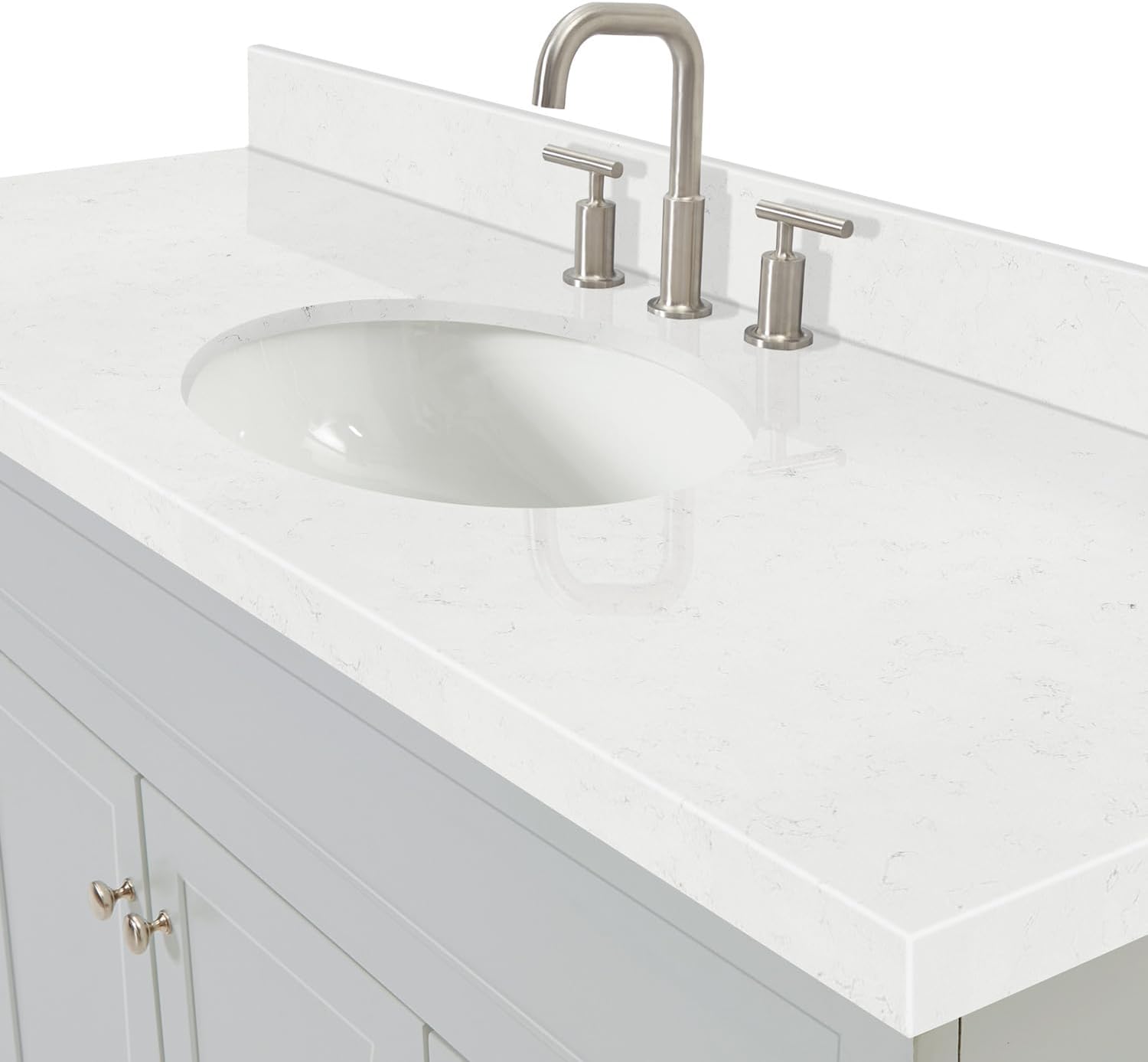 ARIEL Hamlet 60-inch Bathroom Vanity with Sink,Solid Wood, 1.5-inch Carrara White Quartz Countertop & Backsplash, Single Oval Porcelain Sink, 2 Soft Closing Doors, 4 Dovetail Drawers, Grey