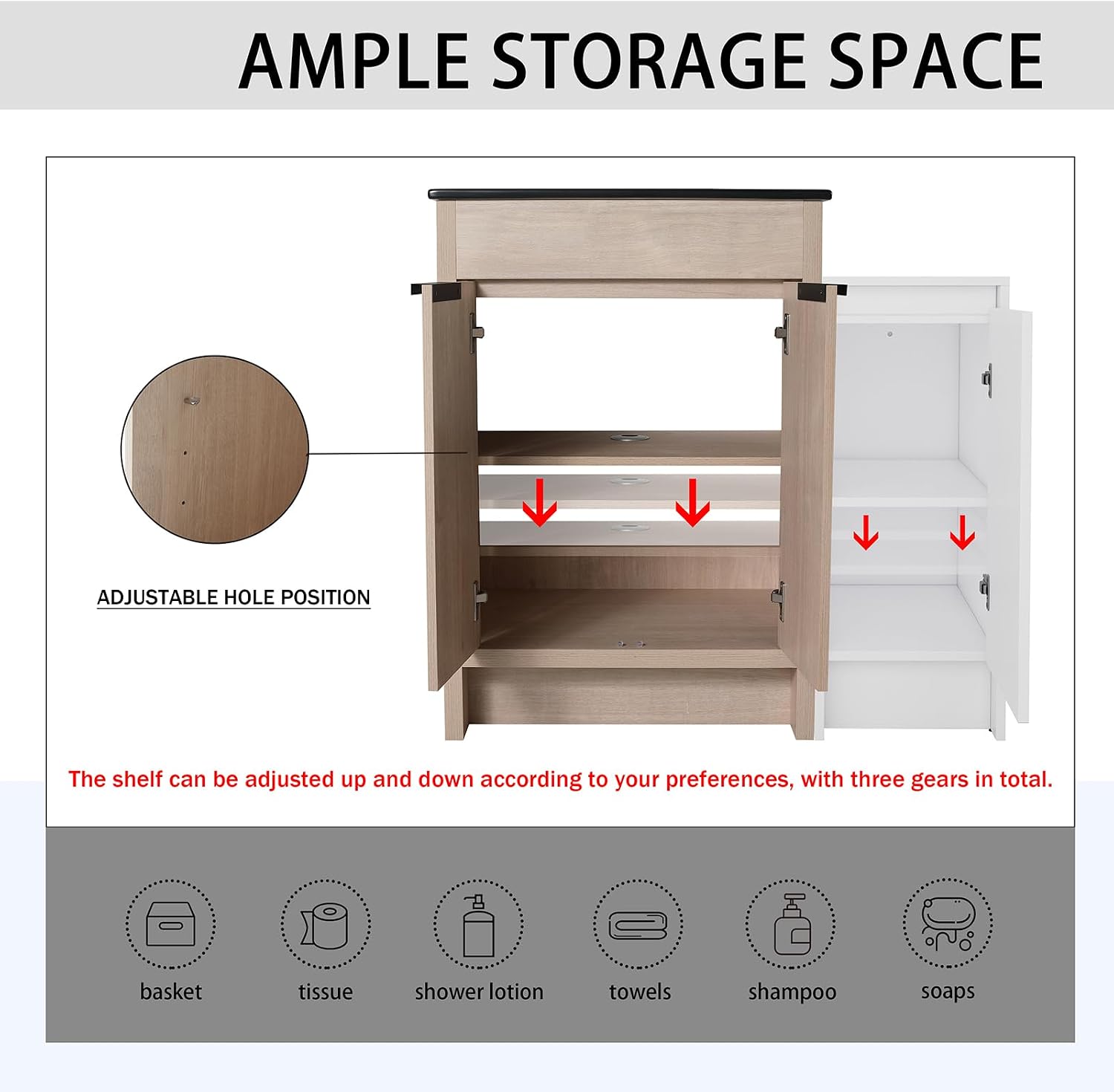 36 Inch Bathroom Vanity with Sink Top Combo, Freestanding Bathroom Vanity Cabinet with Black Ceramic Sink Plywood Bathroom Vanity Set with Storage Cabinets and Soft Closing Door
