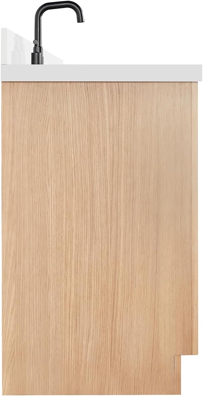 ARIEL Hepburn 30-inch Bathroom Vanity with Sink,Solid Wood, 1.5-inch Pure White Quartz Countertop & Backsplash, Single Oval Porcelain Sink, 2 Soft Closing Doors, 1 Dovetail Drawers, White Oak