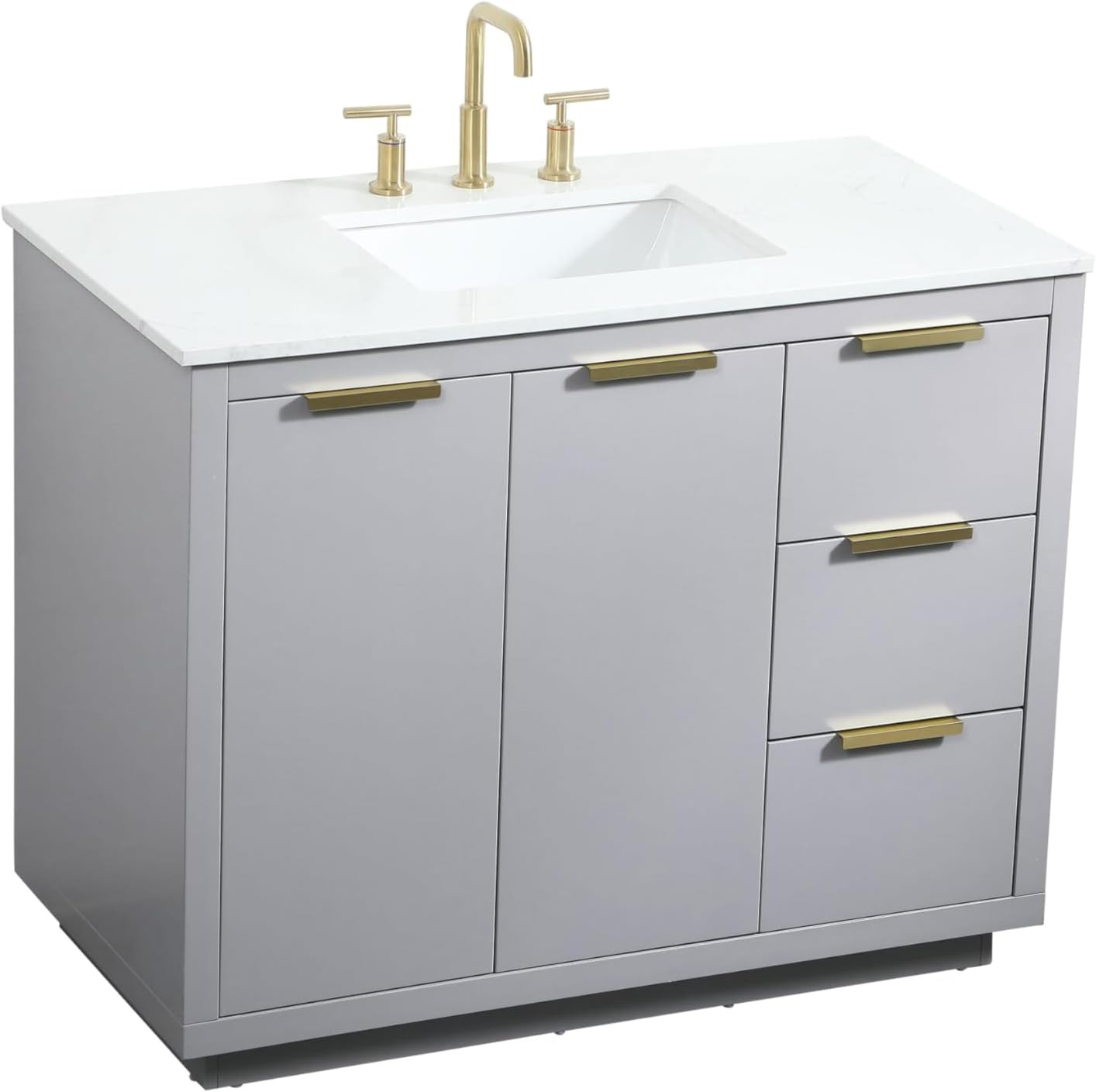 42 Single Bathroom Vanity, with Engineered Marble Top Soft-Close, Grey