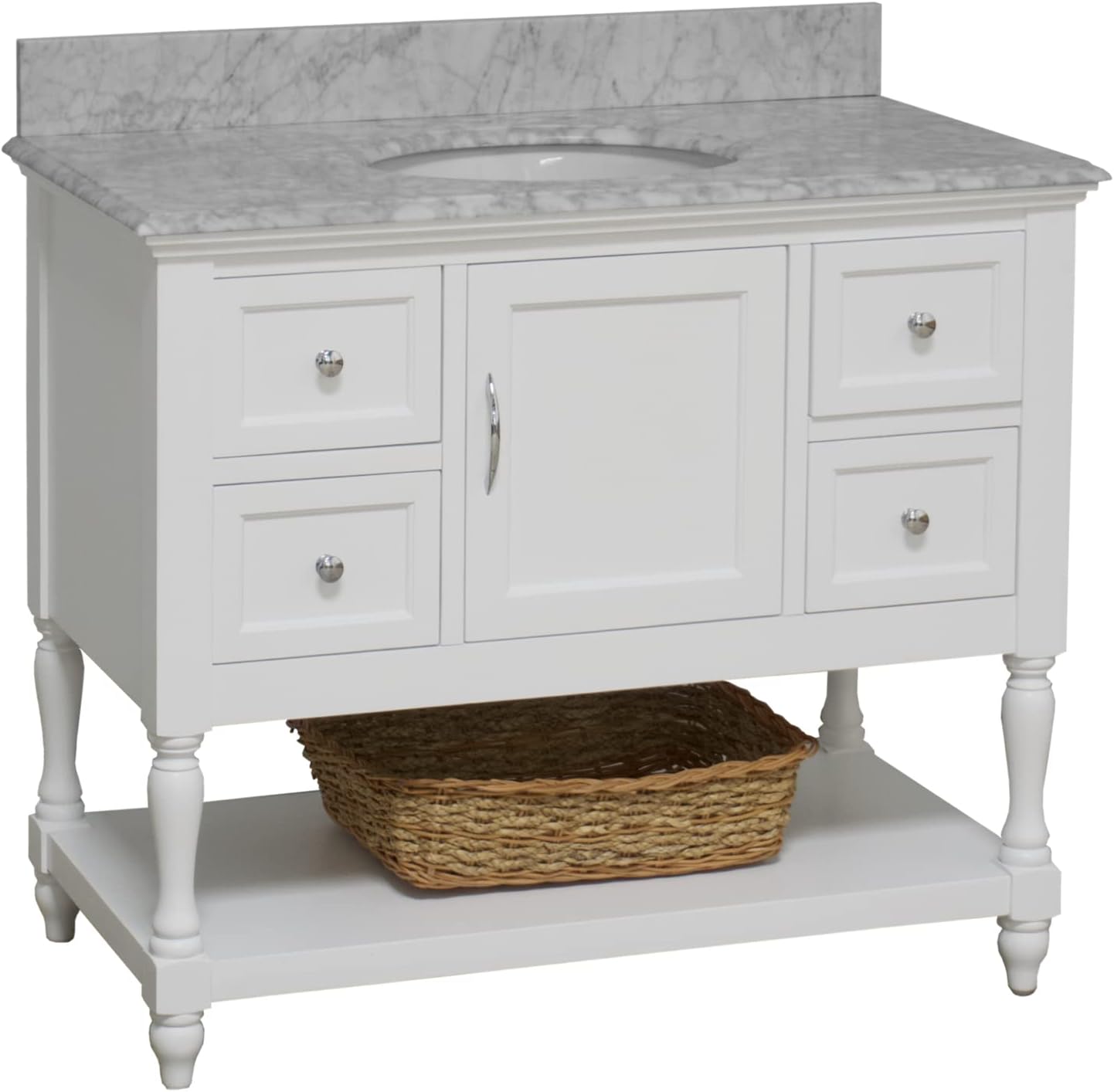 Beverly 42-inch Bathroom Vanity (White/Carrara): Includes White Cabinet with Authentic Italian Carrara Marble Countertop and White Ceramic Sink