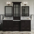 ARIEL Stafford 84-inch Bathroom Vanity with Sink,Solid Wood, 1.5-inch Italian Carrara Marble Countertop, Double Rectangular Porcelain Sink, 5 Soft Closing Doors, 6 Dovetail Drawers, Espresso
