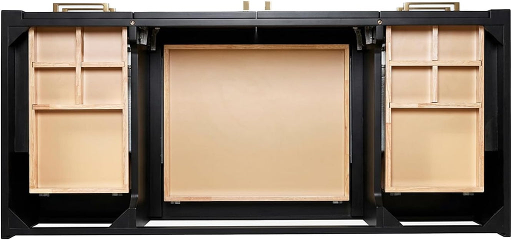 ARIEL Loren 48-inch Bathroom Vanity with Sink,Solid Wood, 1.5-inch Pure White Quartz Countertop, Single Rectangular Porcelain Sink, 2 Soft Closing Doors, 7 Dovetail Drawers, Black