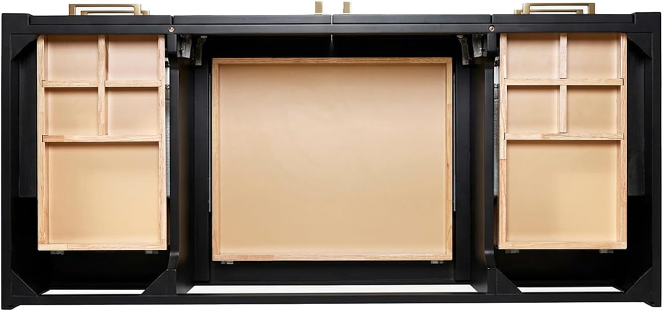 ARIEL Loren 48-inch Bathroom Vanity with Sink,Solid Wood, 1.5-inch Pure White Quartz Countertop, Single Rectangular Porcelain Sink, 2 Soft Closing Doors, 7 Dovetail Drawers, Black