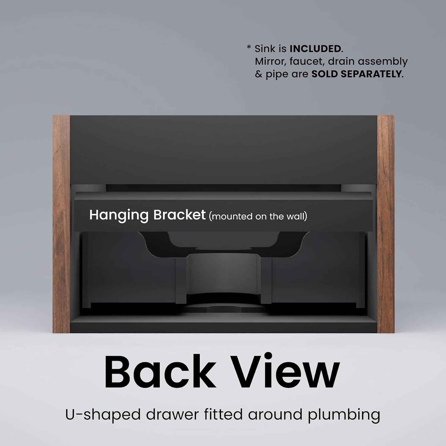 24 Inch Bathroom Vanity with Sink, Modern Floating Vanity with Push Open Drawer, Large Storage for Small Space, Apartment, Hotel, Walnut, Fully Assembled - Camellia Collection