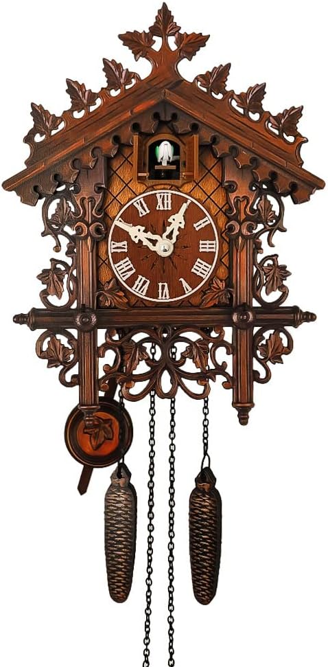 Retro Cuckoo Clocks, Cuckoo Clock with Night Mode, Hand Carved Bird, Weights and Swinging Pendulum,for Wall Art Home Living Room Kitchen Office Decor,Brown (Brown a)