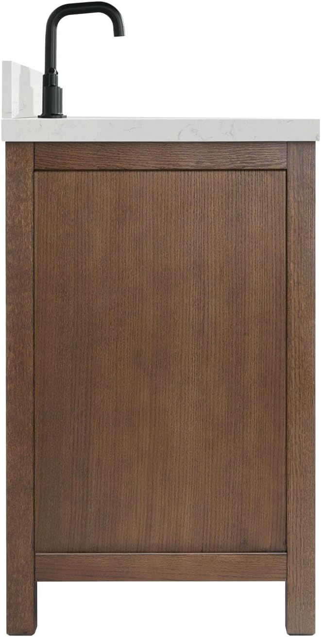 ARIEL Cambridge 42-inch Bathroom Vanity with Sink,Solid Wood, 1.5-inch Carrara White Quartz Countertop, Single Rectangular Porcelain Sink, 2 Soft Closing Doors, 9 Dovetail Drawers, Brown Oak