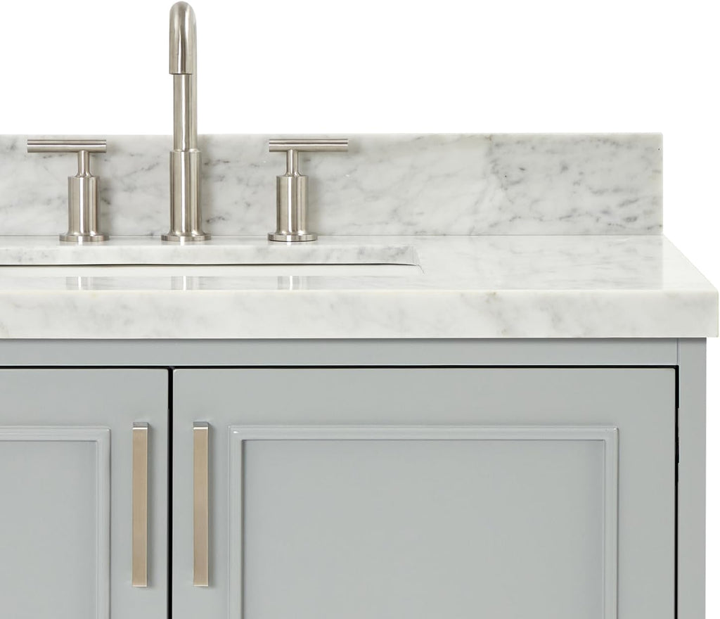 ARIEL Stafford 36-inch Bathroom Vanity with Sink,Solid Wood, 1.5-inch Italian Carrara Marble Countertop, Single Rectangular Porcelain Sink, Soft Closing Doors, Dovetail Drawers, Grey