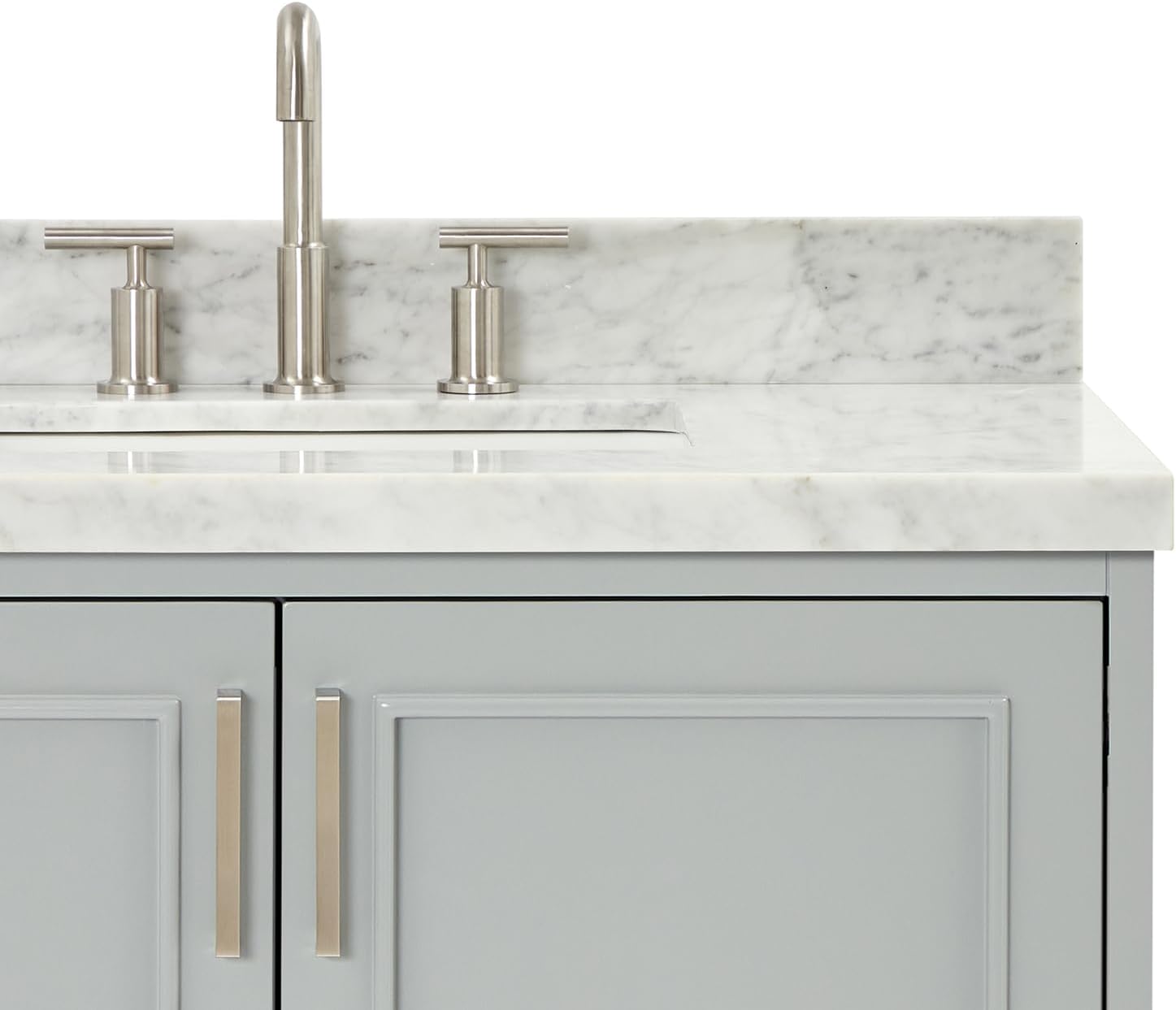 ARIEL Stafford 36-inch Bathroom Vanity with Sink,Solid Wood, 1.5-inch Italian Carrara Marble Countertop, Single Rectangular Porcelain Sink, Soft Closing Doors, Dovetail Drawers, Grey