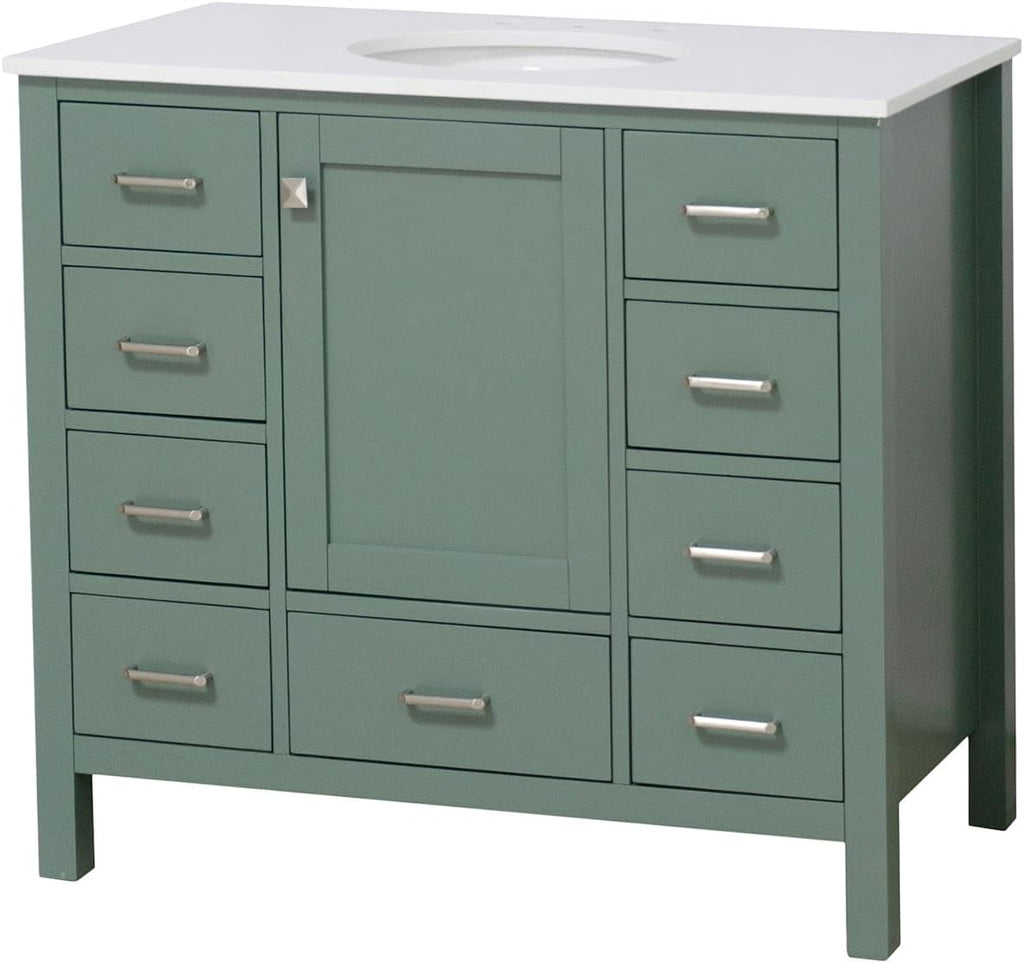 Horizon 42-inch Bathroom Vanity (Engineered White/Sage Green): Includes Sage Green Cabinet with Engineered White Countertop and White Ceramic Sink