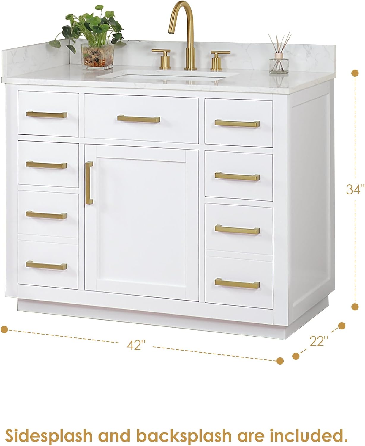 Altair Design Gavino 42' Wood Vanity in Light Brown with Composite Stone Top no Mirror