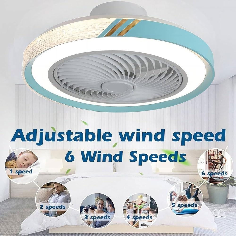 LED Quiet Ceiling Fan with Lighting, 50CM Blue 72W Dimmable Ceiling Fan Light with Remote Control and APP, Modern Crystal Ceiling Fan with Light for Living Room Bedroom