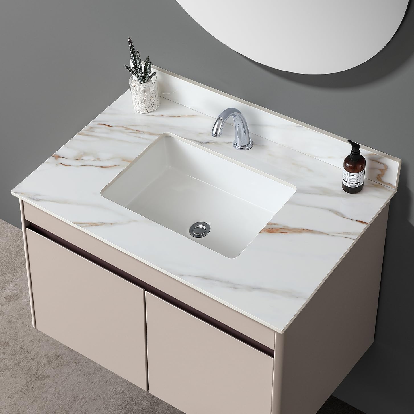 37' Bathroom Vanity Top with Ceramic Undermount Sink & Backsplash,Calacatta Gold Sintered Stone Counter Top, Single Hole Vanity Sink Top