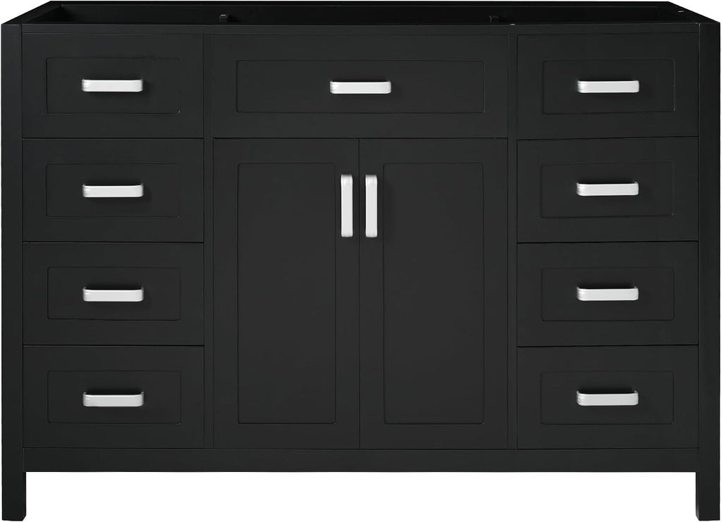 47' Bathroom Vanity Without Sink, Cabinet Only, 2 Doors and 8 Drawers, Soft Close System, Classic Design, Black
