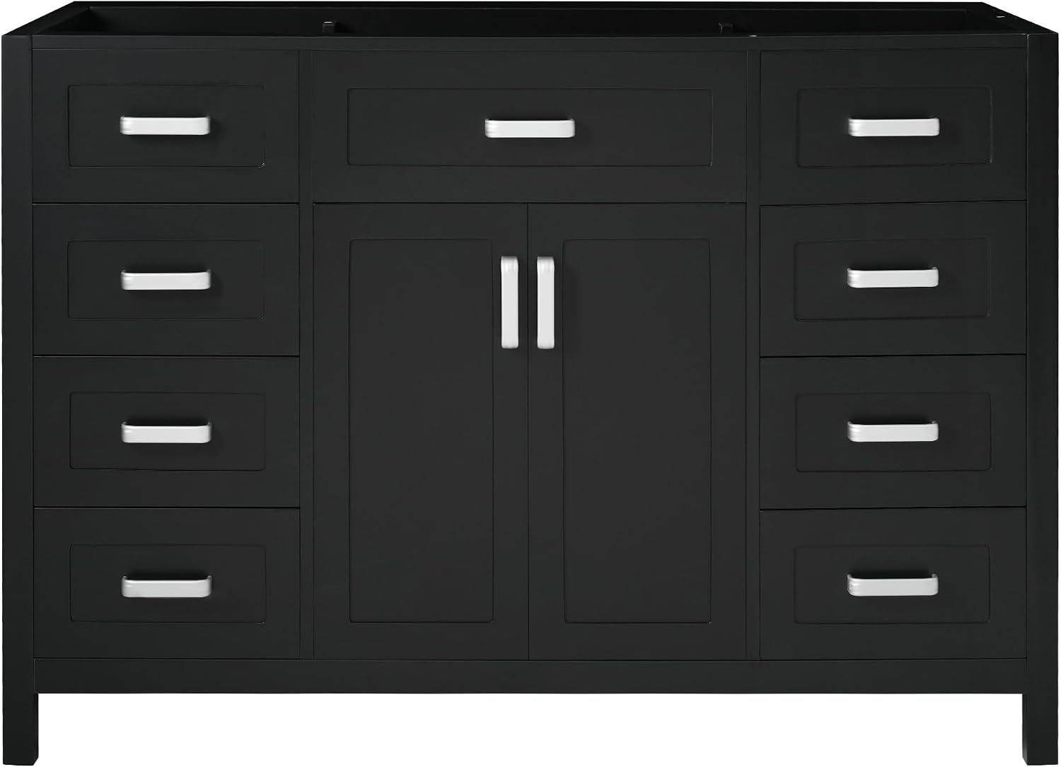 47' Bathroom Vanity Without Sink, Cabinet Only, 2 Doors and 8 Drawers, Soft Close System, Classic Design, Black