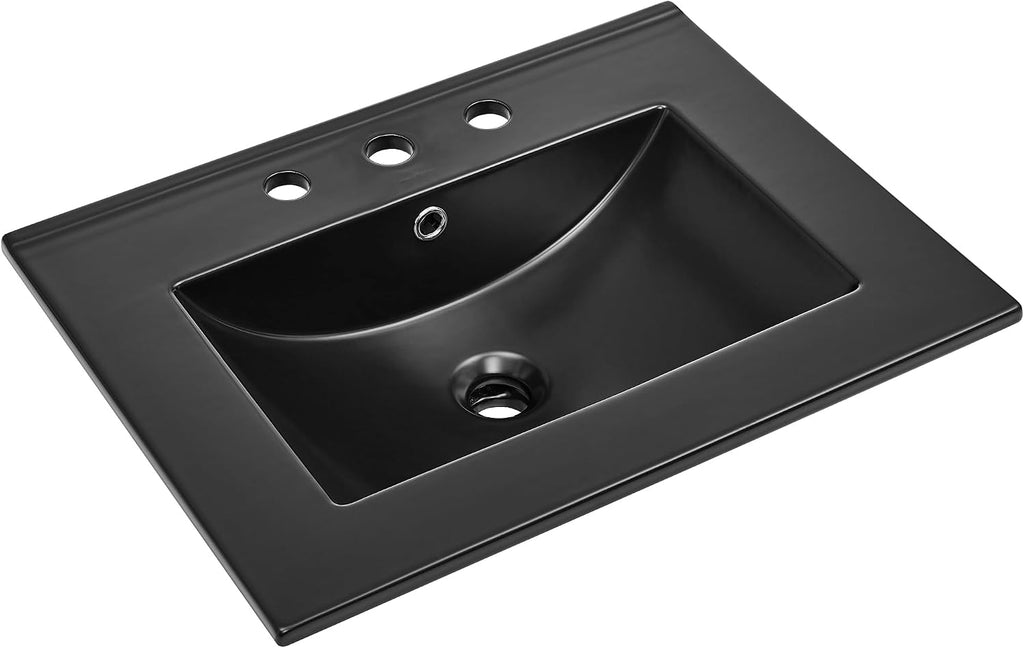 24' Ceramic Vanity Top with 8' Widespread Faucet Holes in Matte Black