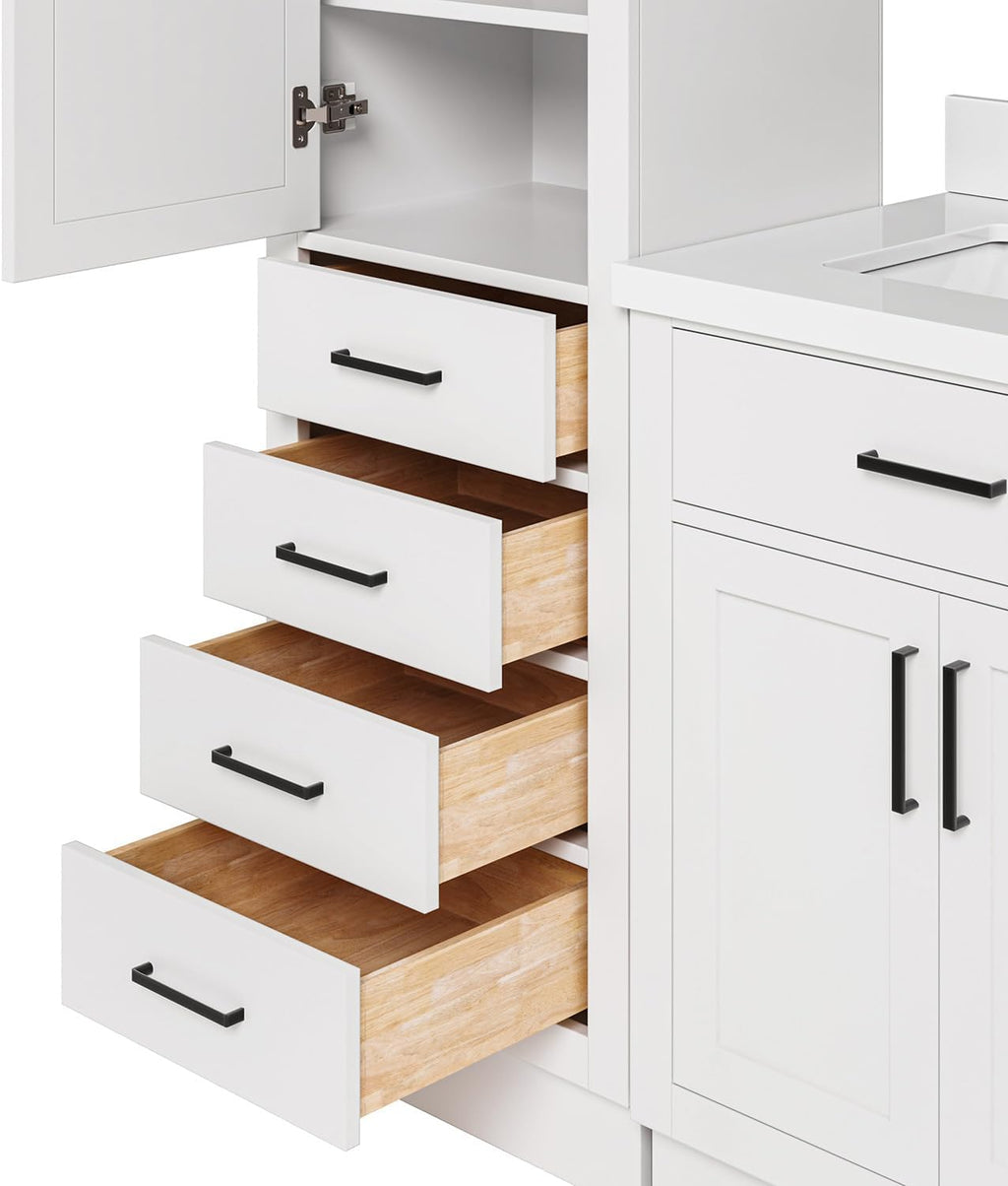 ARIEL Hepburn 93 Inch Includes 20 Inch Linen Cabinet and 1 of 73 Inch Double Rectangle Sink Bathroom Vanity with Pure White Quartz Countertop 1.5 Inch in White