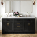 ARIEL Hepburn 72-inch Bathroom Vanity with Sink,Solid Wood, 1.5-inch Carrara White Quartz Countertop & Backsplash, Double Oval Porcelain Sink, 4 Soft Closing Doors, 6 Dovetail Drawers, Black