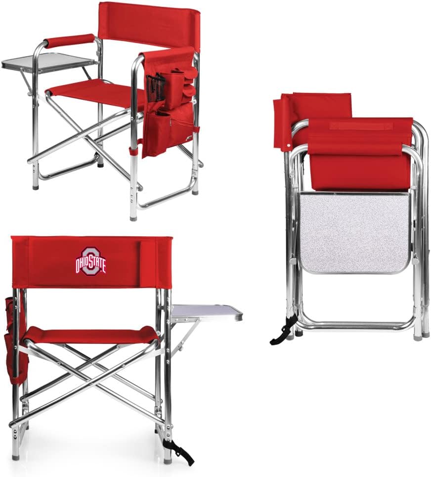 PICNIC TIME NCAA Ohio State Buckeyes Sports Chair with Side Table - Beach Chair - Camp Chair for Adults