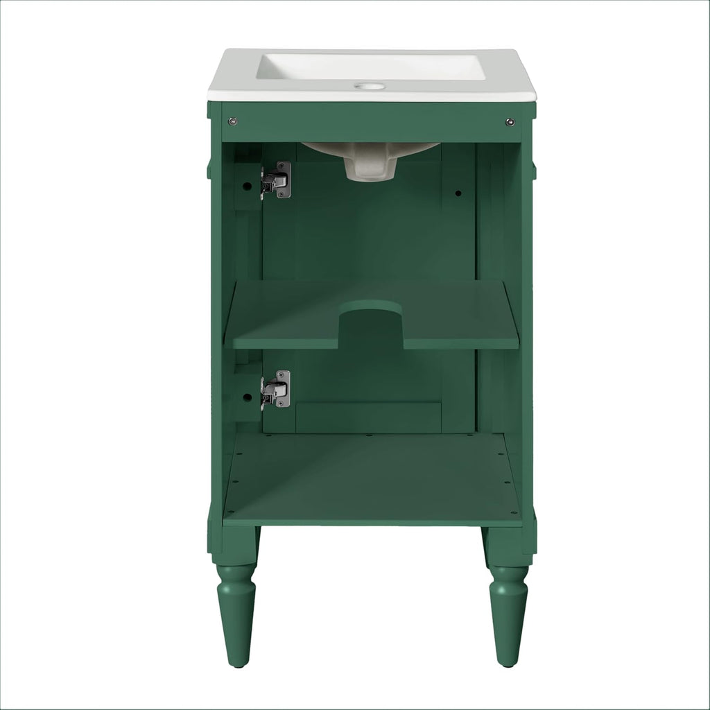 VilroCaz Modern 18'' Bathroom Vanity with Top Sink, Freestanding Bathroom Storage Cabinet with Door and Adjustable Shelf, Single Sink Cabinet with Nordic Style Legs (Green-Retro)