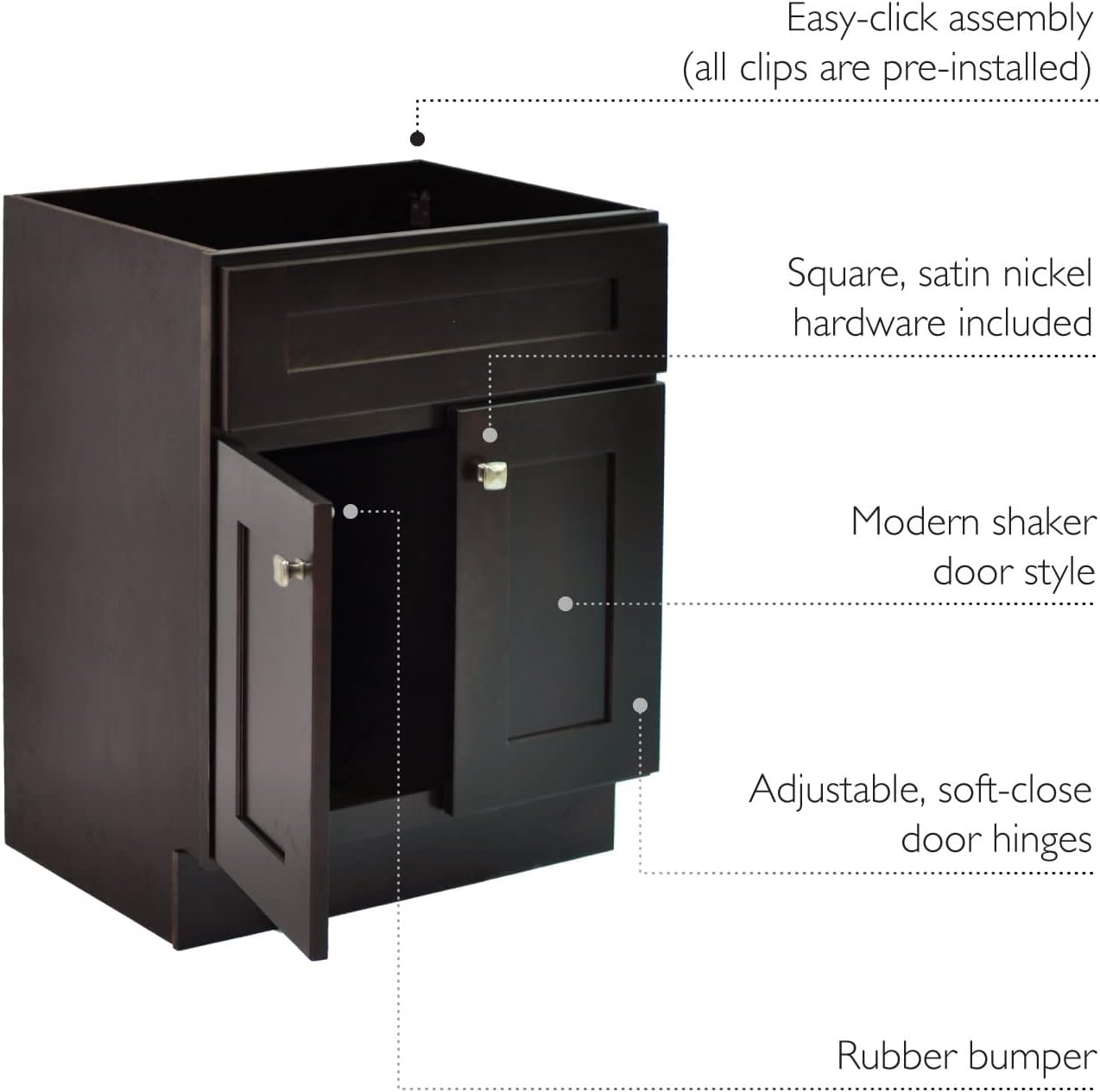 Design House Brookings 30 Inch Bathroom Vanity, Solid Wood, Ready to Assemble, Brown, 586982