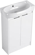 23' Small Bathroom Vanity with Sink, Freestanding Cabinet with Round Ceramic Basin, Soft Closing Doors, Adjustable Shelves, Modern Single Sink for Small Space, White