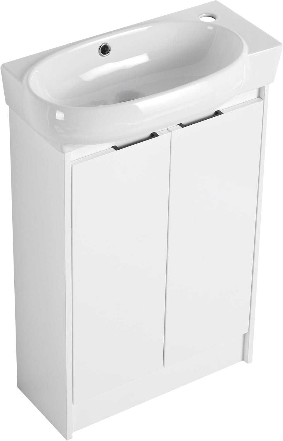23' Small Bathroom Vanity with Sink, Freestanding Cabinet with Round Ceramic Basin, Soft Closing Doors, Adjustable Shelves, Modern Single Sink for Small Space, White