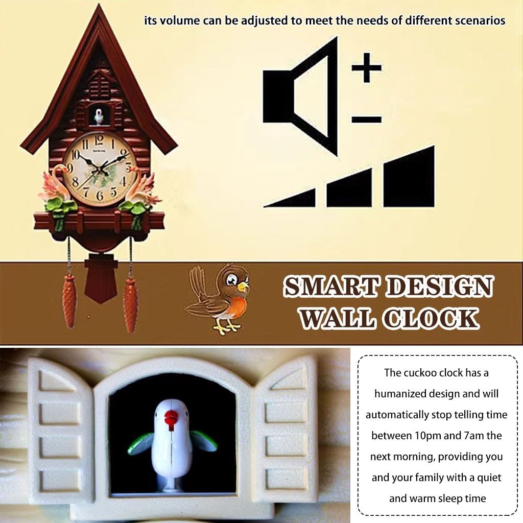 Cuckoo Clocks Wall Clock Decorative Boho Cute Time Wall Clock for Bedroom, Creative Quartz Movement Cuckoo Clock, Hand Carved Vintage Wall Decor, Easy Read (Color : B, Size : Arabic Dial)