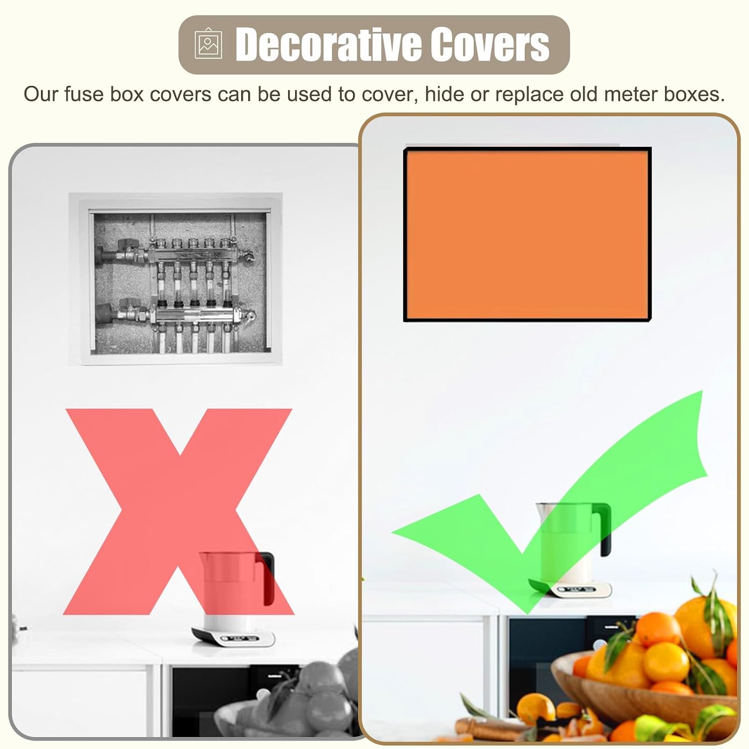 Art Tan Breaker Box Cover - Metal Electrical Panel Cover with Screws, Horizontal Design for Laundry Room - Light Coffee, 50x40cm (19.7x15.7in)