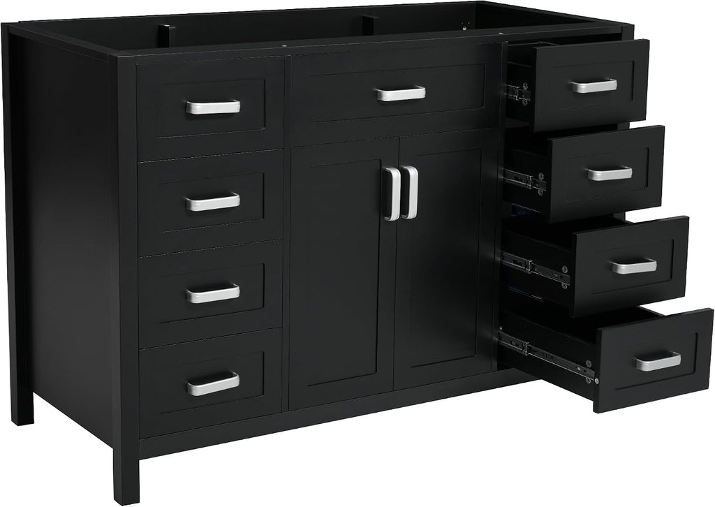 47' Bathroom Vanity Without Sink, Cabinet Only, 2 Doors and 8 Drawers, Soft Close System, Classic Design, Black