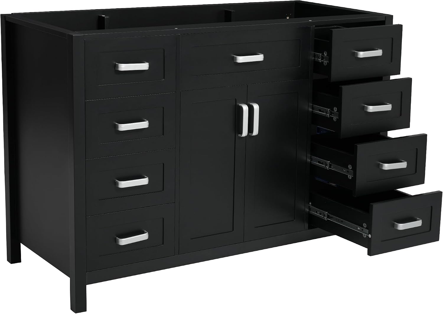 47' Bathroom Vanity Without Sink, Cabinet Only, 2 Doors and 8 Drawers, Soft Close System, Classic Design, Black