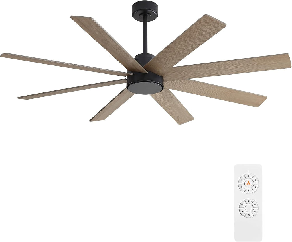 WINGBO 72' Large DC Ceiling Fans without Lights, 3 Downrods, 8 Plywood Blades, 6-Speeds Reversible DC Motor, Indoor Ceiling Fan No Lights for Bedroom Living Room Patio, Black and Gray