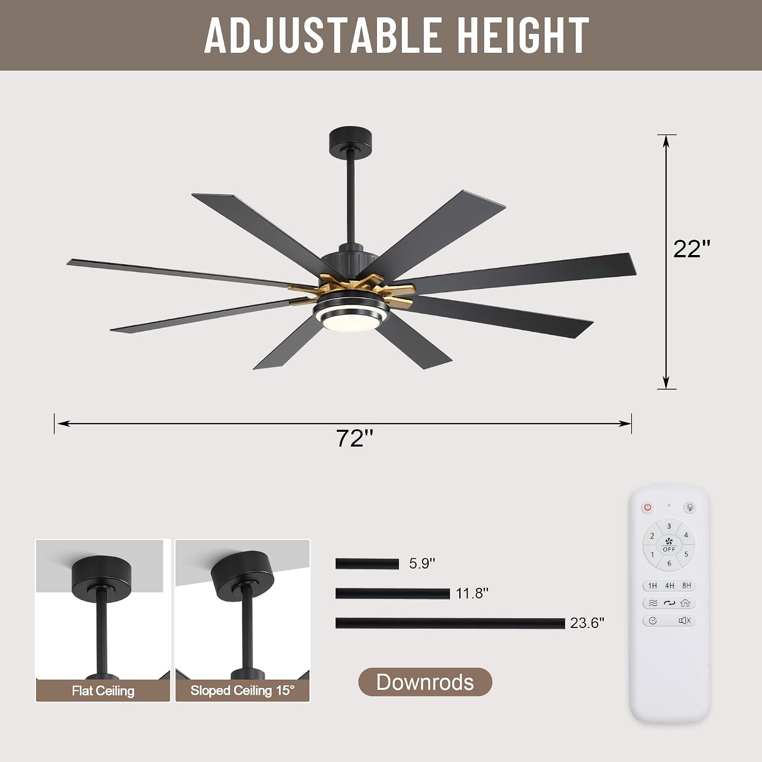 72'' Large Ceiling Fan with Light and Remote/APP Control,LED Dimmable Ceiling Fan,6 Speed,Reversible Whisper Quiet DC Motor for Farmhouse Patio Living Room Bedroom Indoor/Outdoor