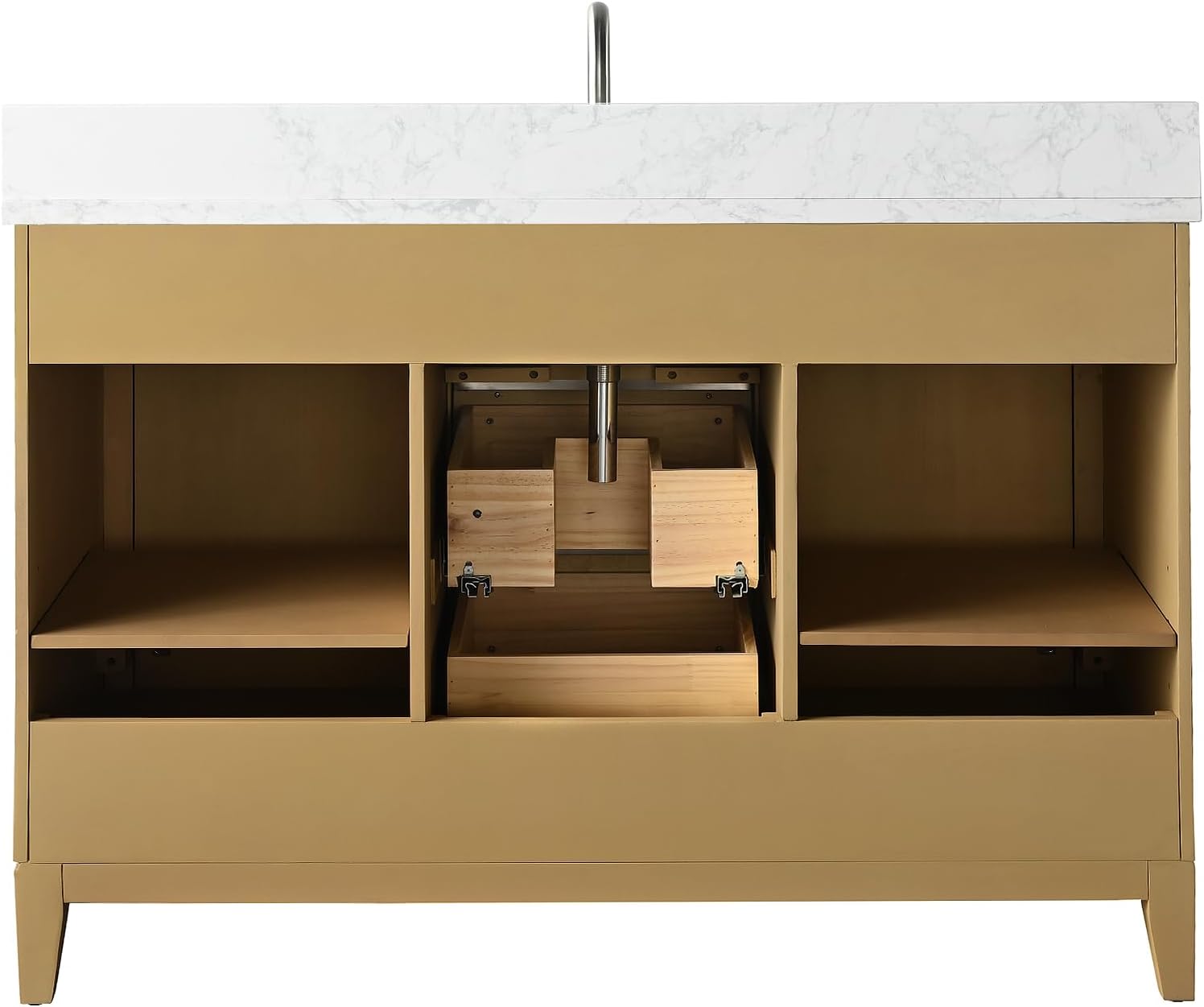 HOMEBEYOND 48 Inch Bathroom Vanity with Single Sink & Ceramic Top, Vanity Cabinet with Solid Wood Frame, Soft-Closing Doors, Drawers, Natural Oak